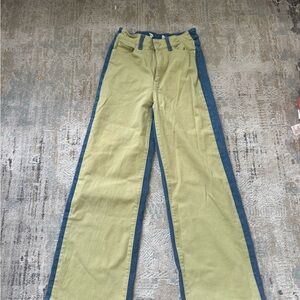 Warp + Weft Green and Blue Flare Jeans